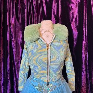 House Of Sunny Green Fur Trim Sweater